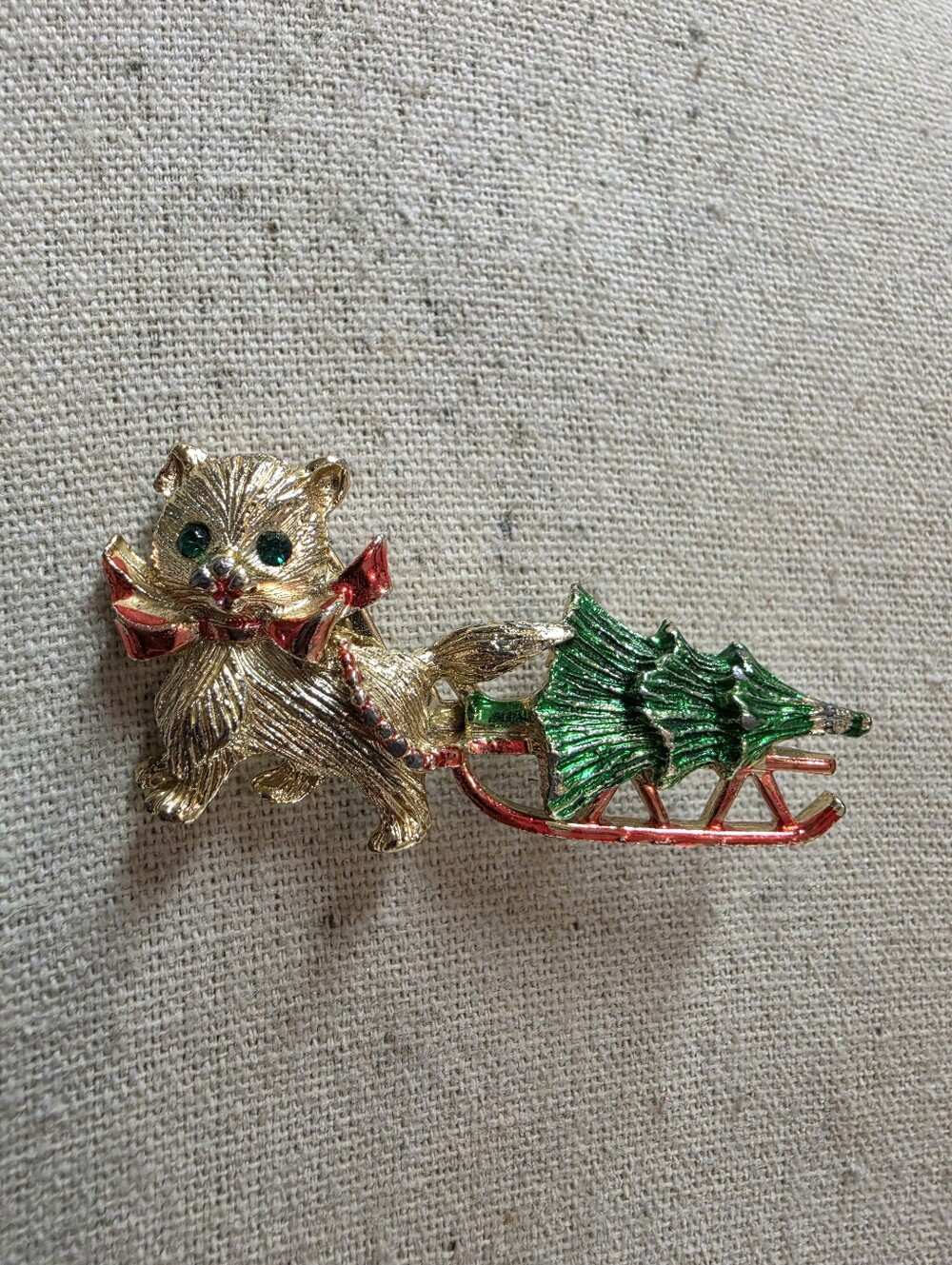 Vintage Beatrix Christmas Cat and Sleigh Brooch